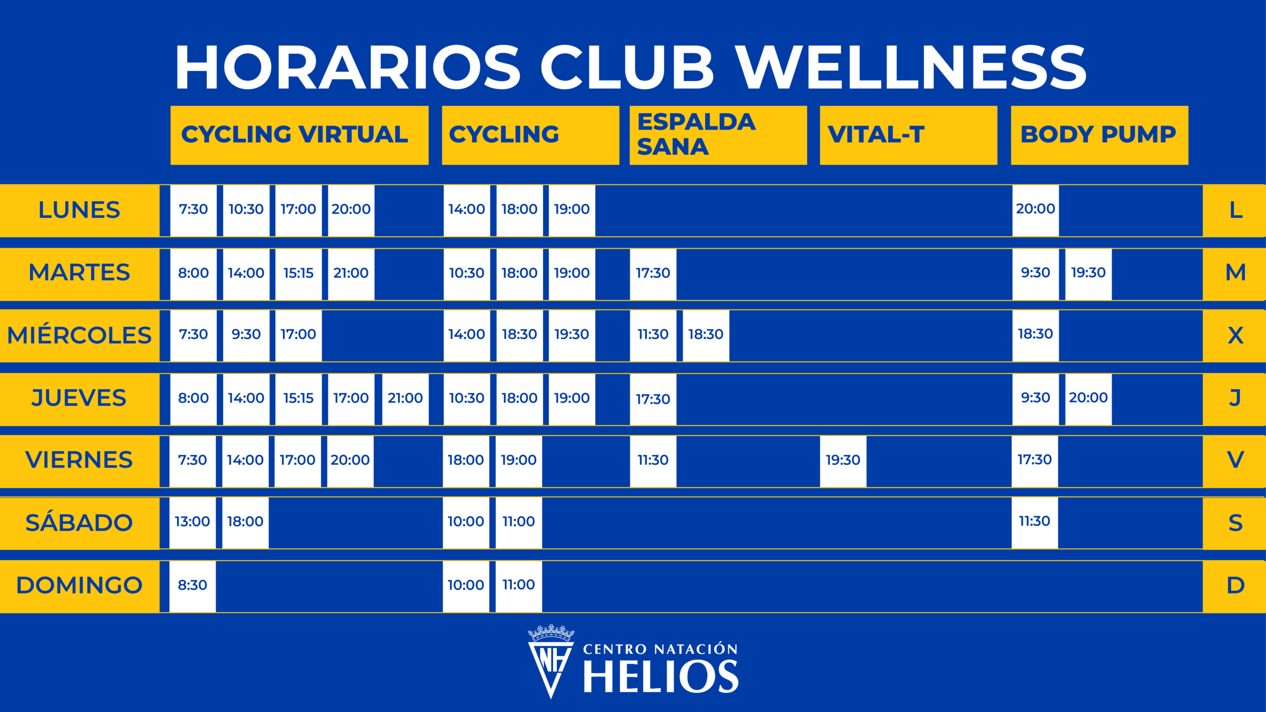 Horario actividades gimasio CN Helios